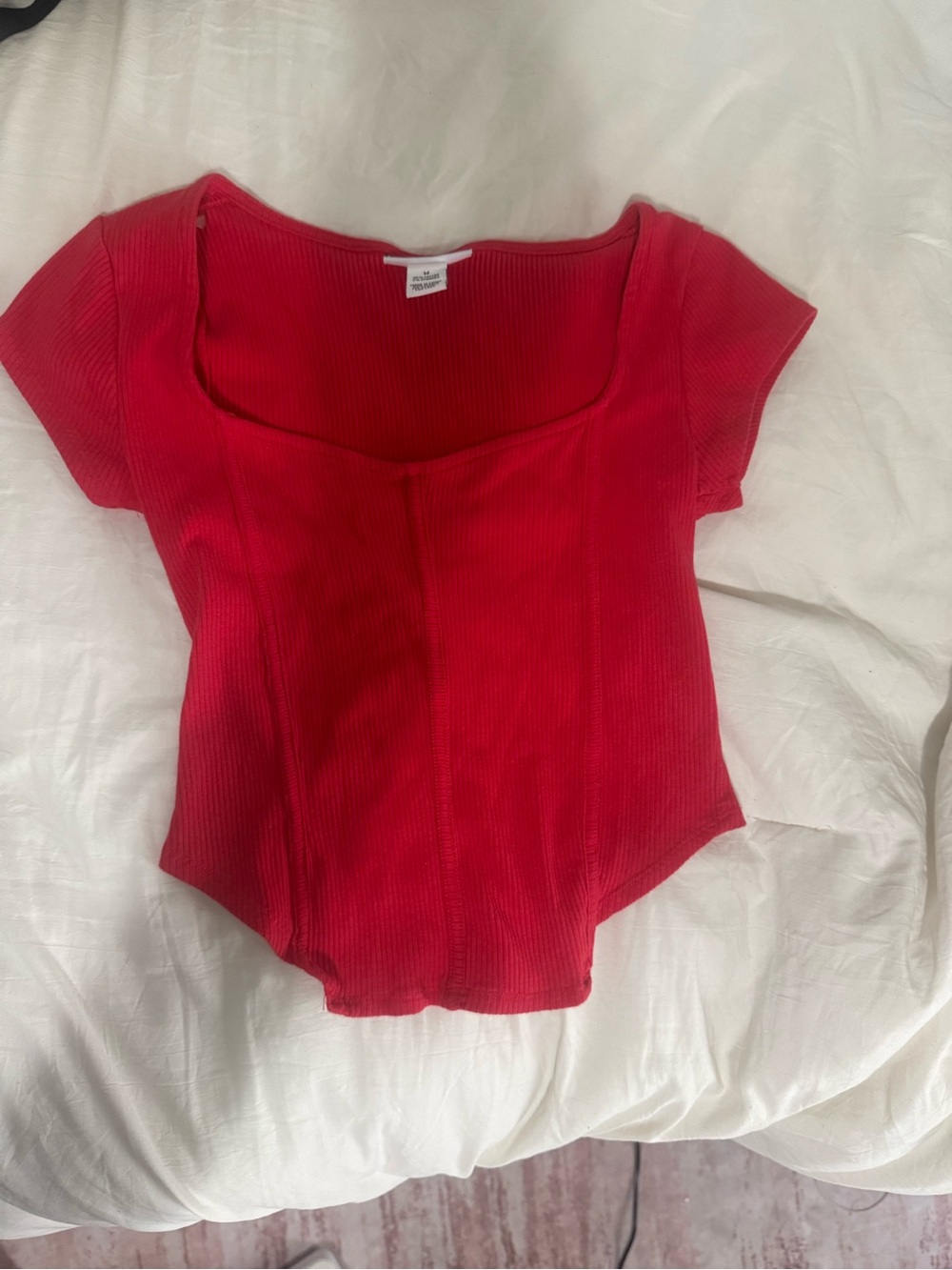 Square-Neck Ribbed Red Crop Top